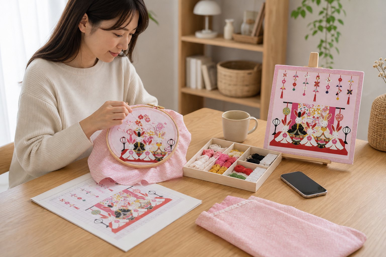 刺繍スターターキットの購入後の情景を想起する生成AIイメージ
