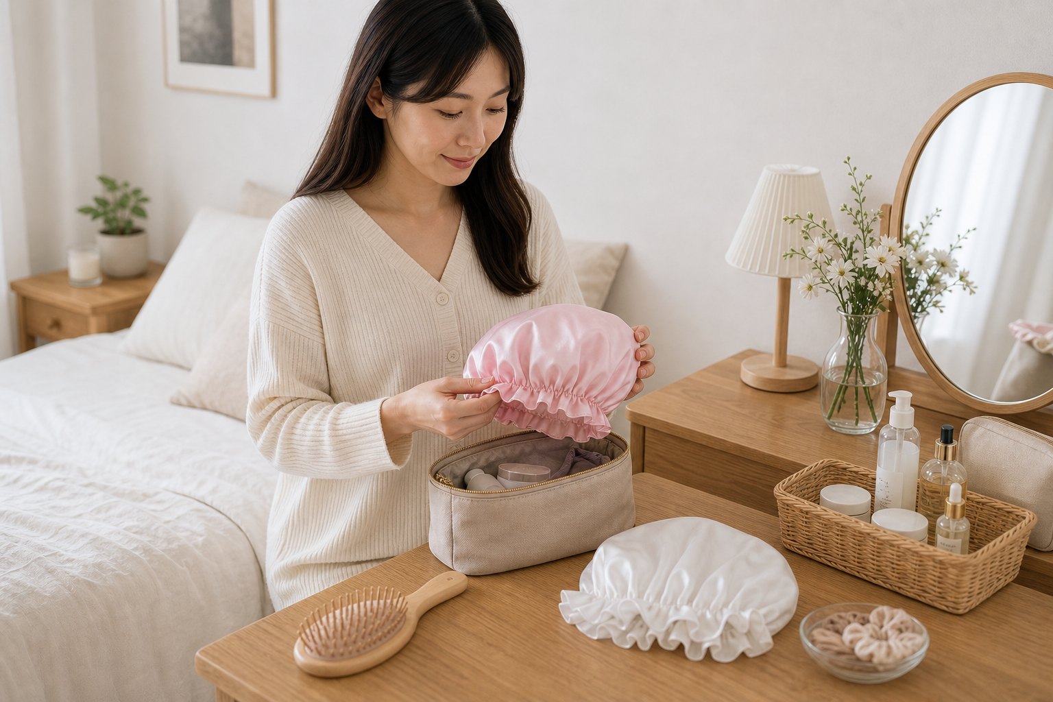 シルクナイトキャップの暮らしに効く理由を想起する生成AIイメージ